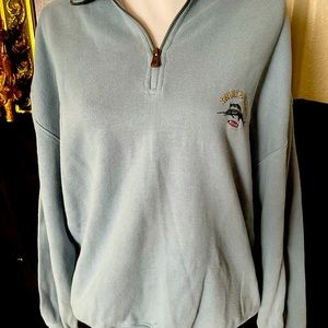BNWOT Light blue Tommy Bahama unisex sweatshirt w/ zipper collar & marlin logo.